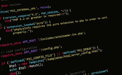 A close-up view of PHP code displayed on a computer screen, highlighting programming and development concepts.